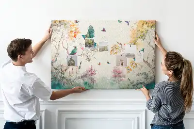 Tableau de liège motif fleurs et oiseaux