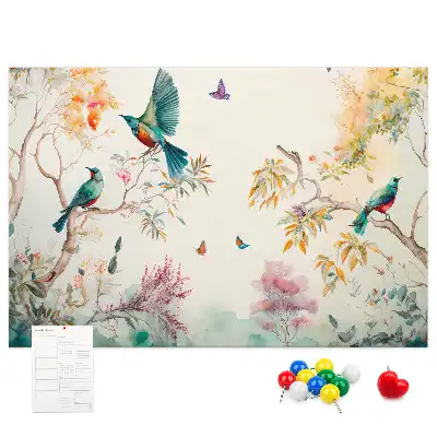Tableau de liège motif fleurs et oiseaux