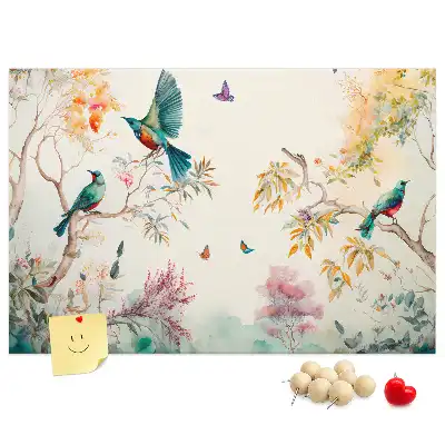 Tableau de liège motif fleurs et oiseaux