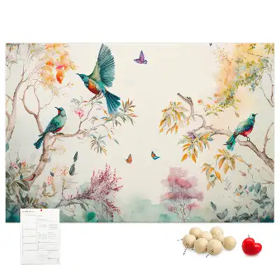 Tableau de liège motif fleurs et oiseaux