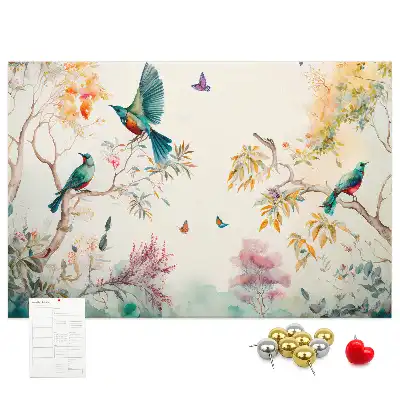 Tableau de liège motif fleurs et oiseaux