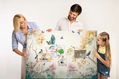 Tableau de liège motif fleurs et oiseaux