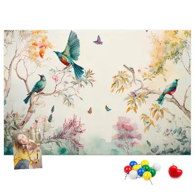 Tableau de liège motif fleurs et oiseaux