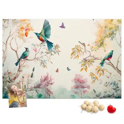 Tableau de liège motif fleurs et oiseaux