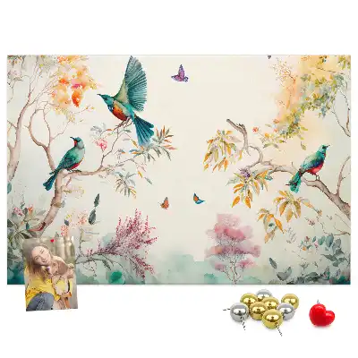 Tableau de liège motif fleurs et oiseaux