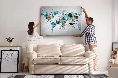 Tableau d'affichage en liège Carte du monde aquatique
