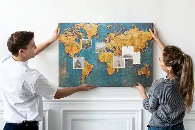 Tableau de liège décoratif contour des continents