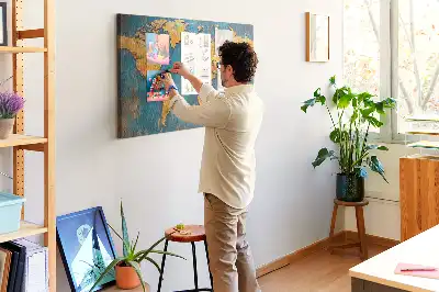 Tableau de liège décoratif contour des continents