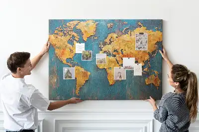 Tableau de liège décoratif contour des continents