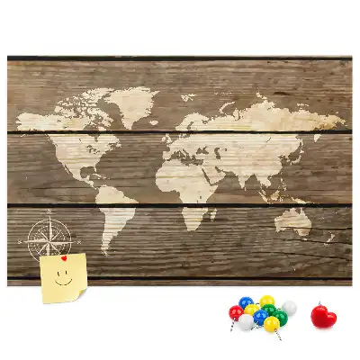 Tableau de liège Continents sur fond en bois