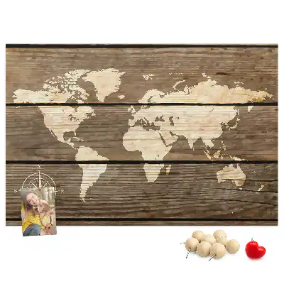 Tableau de liège Continents sur fond en bois