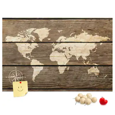 Tableau de liège Continents sur fond en bois