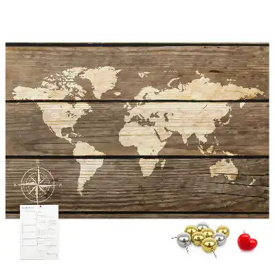 Tableau de liège Continents sur fond en bois