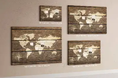 Tableau de liège Continents sur fond en bois