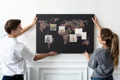 Tableau d’affichage en liège motif carte du monde