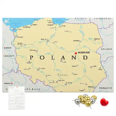 Tableau d'affichage en liège avec carte politique de la Pologne