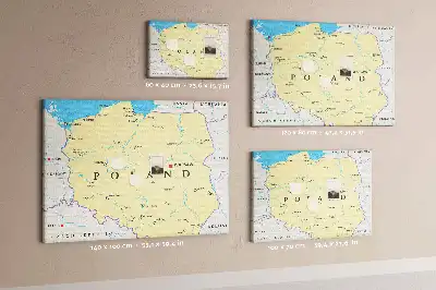 Tableau d'affichage en liège avec carte politique de la Pologne