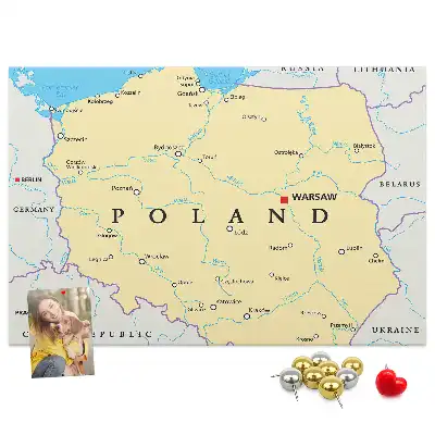 Tableau d'affichage en liège avec carte politique de la Pologne