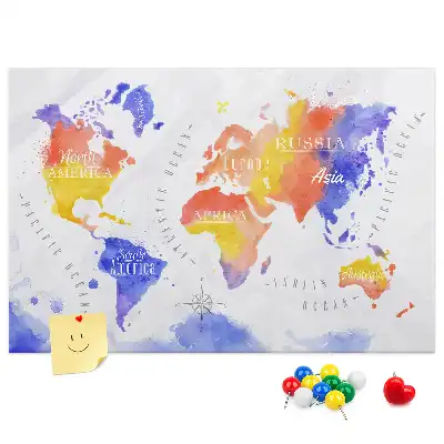 Tableau en liège décoratif carte du monde peinte