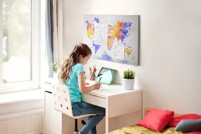 Tableau en liège décoratif carte du monde peinte