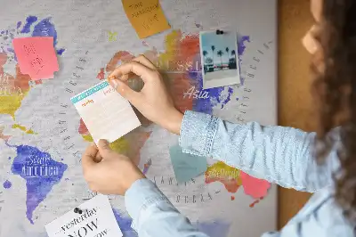Tableau en liège décoratif carte du monde peinte