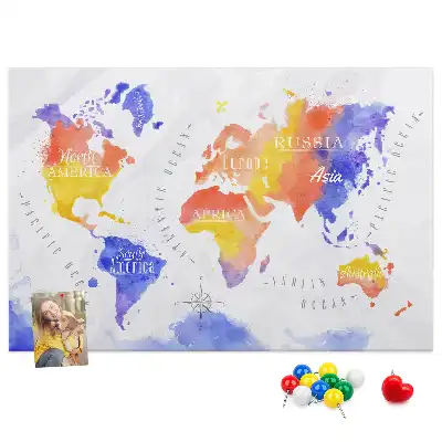Tableau en liège décoratif carte du monde peinte