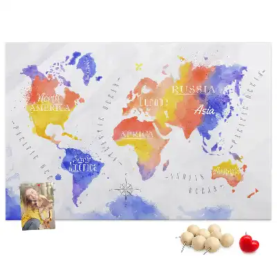Tableau en liège décoratif carte du monde peinte
