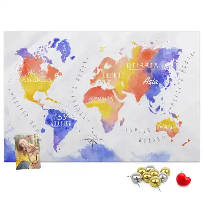 Tableau en liège décoratif carte du monde peinte