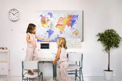 Tableau en liège décoratif carte du monde peinte