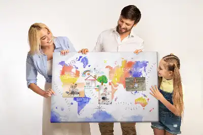 Tableau en liège décoratif carte du monde peinte
