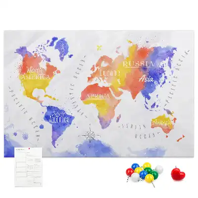 Tableau en liège décoratif carte du monde peinte