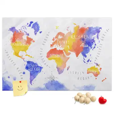 Tableau en liège décoratif carte du monde peinte