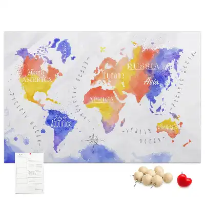Tableau en liège décoratif carte du monde peinte