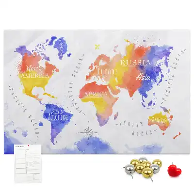 Tableau en liège décoratif carte du monde peinte