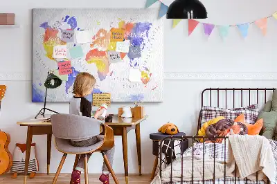 Tableau en liège décoratif carte du monde peinte