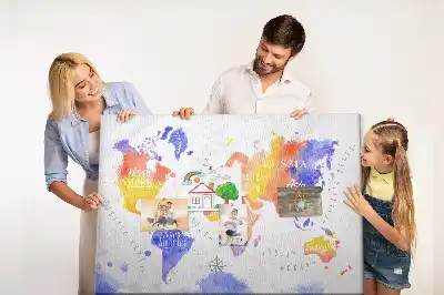 Tableau en liège décoratif carte du monde peinte