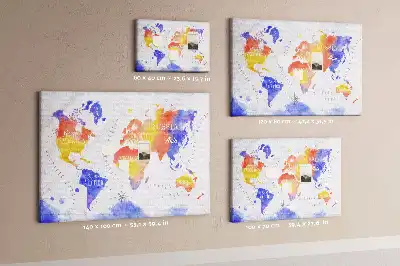 Tableau en liège décoratif carte du monde peinte