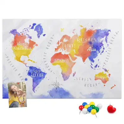 Tableau en liège décoratif carte du monde peinte