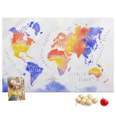 Tableau en liège décoratif carte du monde peinte