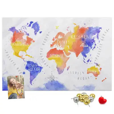 Tableau en liège décoratif carte du monde peinte