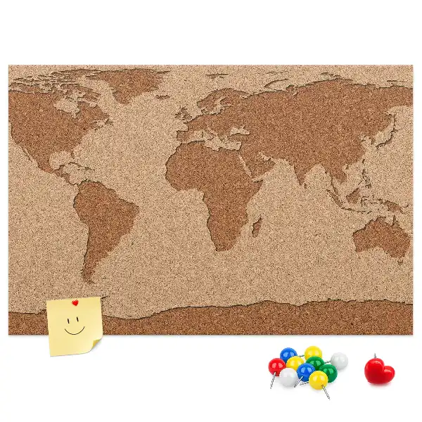 Tableau de liège en forme de carte du monde