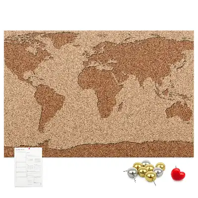 Tableau de liège en forme de carte du monde