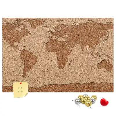 Tableau de liège en forme de carte du monde