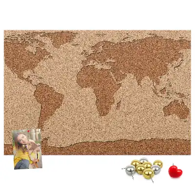Tableau de liège en forme de carte du monde