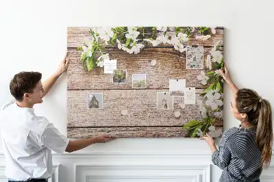 Tableau en liège décoratif avec motif de fleurs sur bois
