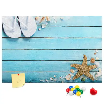 Tableau en liège déco Coquillages sur bois