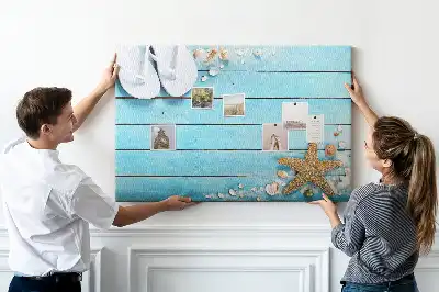 Tableau en liège déco Coquillages sur bois