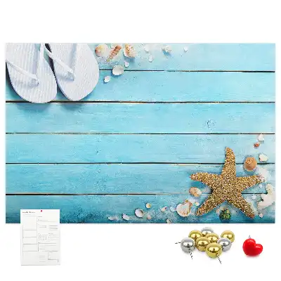 Tableau en liège déco Coquillages sur bois