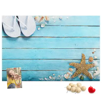 Tableau en liège déco Coquillages sur bois