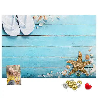 Tableau en liège déco Coquillages sur bois